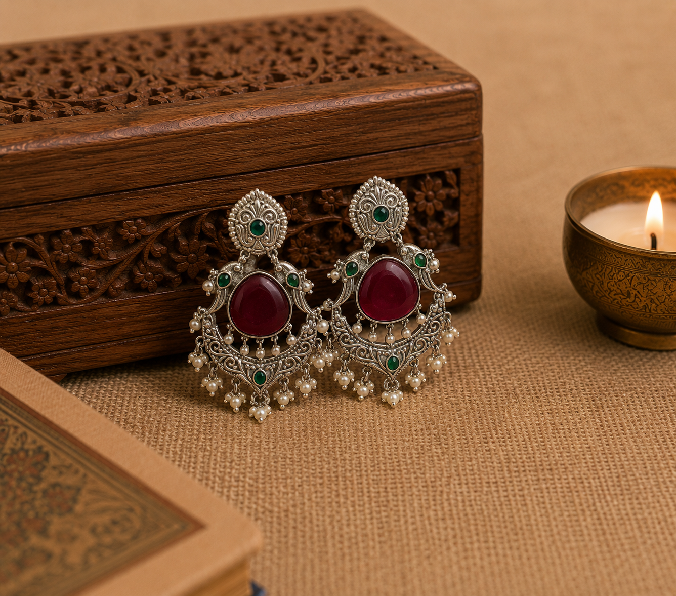 AMEENA SILVER LOOK ALIKE DANGLER EARRINGS