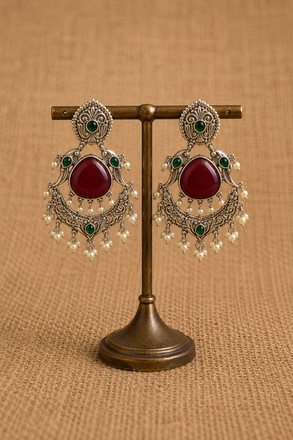 AMEENA SILVER LOOK ALIKE DANGLER EARRINGS