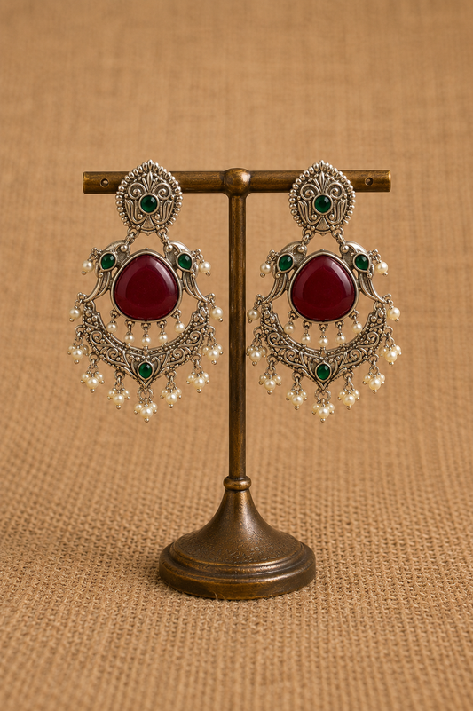 AMEENA SILVER LOOK ALIKE DANGLER EARRINGS